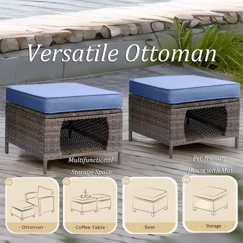 Salon de jardin en rotin et osier avec fauteuils à bascule pivotants