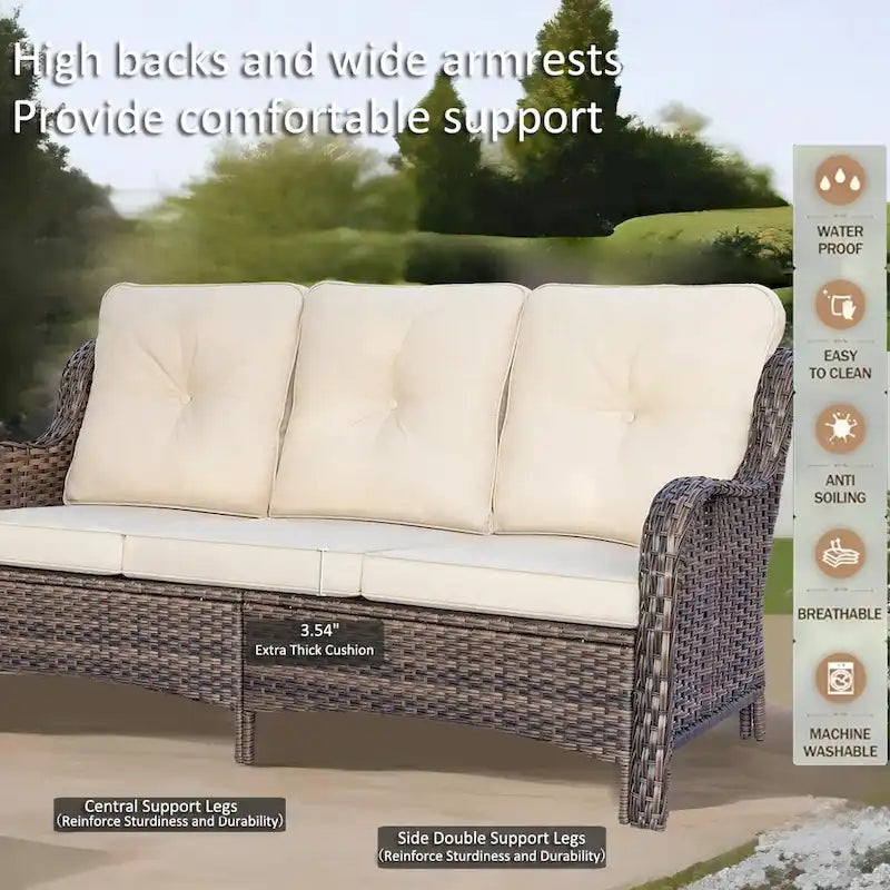 Salon de jardin en rotin et osier avec fauteuils à bascule pivotants