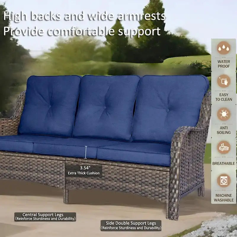 Salon de jardin en rotin et osier avec fauteuils à bascule pivotants