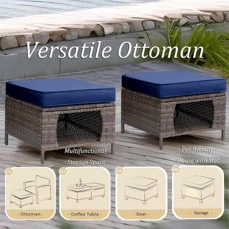 Salon de jardin en rotin et osier avec fauteuils à bascule pivotants