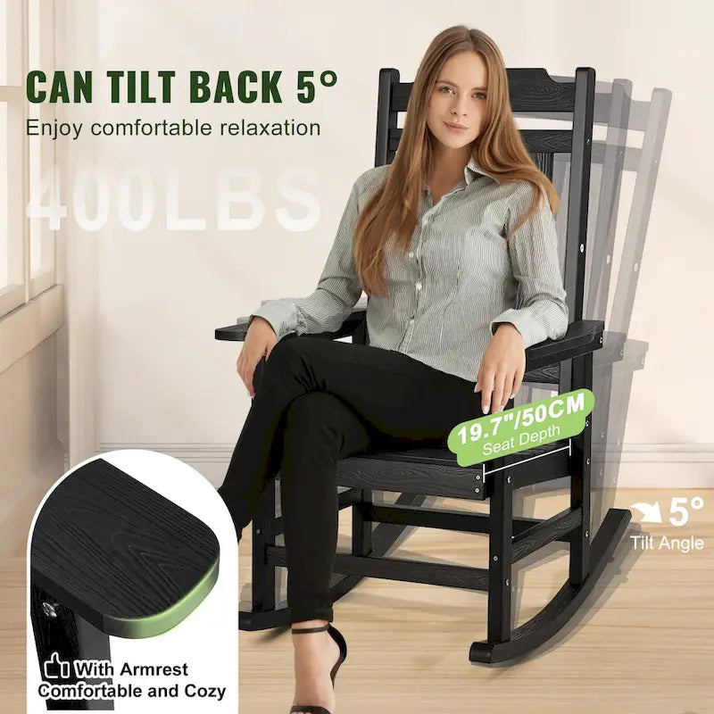 Chaise à bascule de véranda, Fauteuil à bascule d'extérieur HIPS, Fauteuil à bascule de patio à dossier haut avec accoudoirs lisses - 50 cm