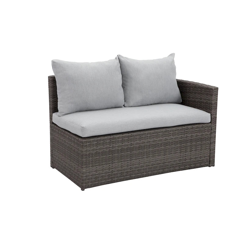 Ensemble de mobilier de patio 7 pièces, ensemble de canapé sectionnel d'extérieur, ensemble de conversation en rotin toutes saisons avec table à manger haute et pouf