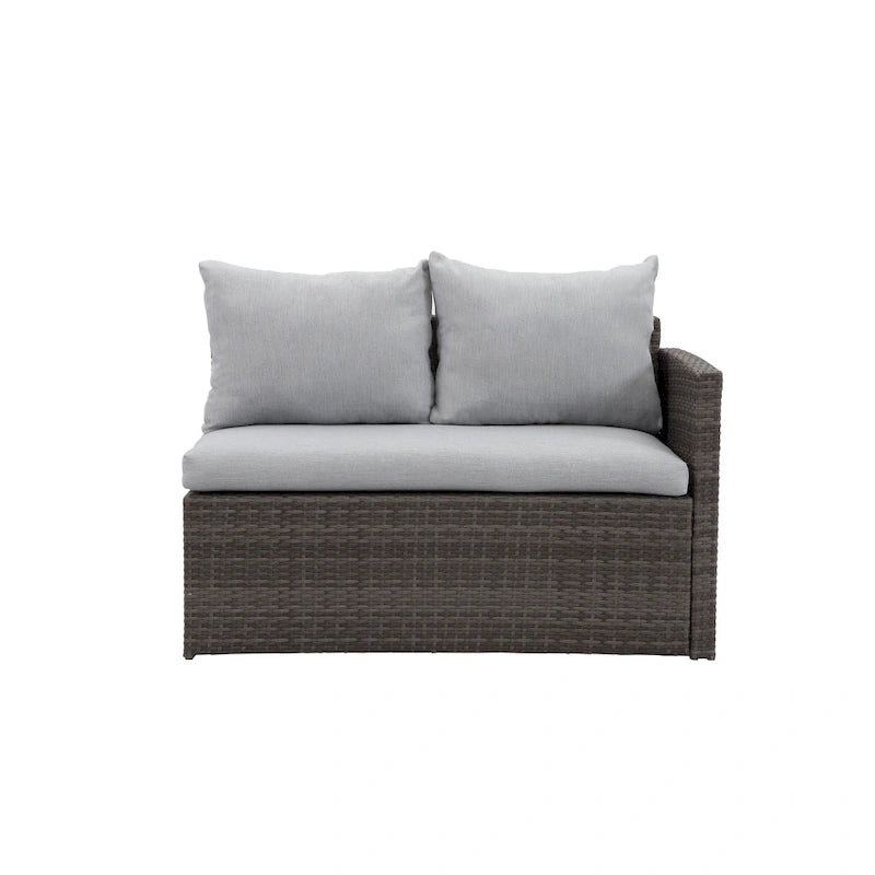 Ensemble de mobilier de patio 7 pièces, ensemble de canapé sectionnel d'extérieur, ensemble de conversation en rotin toutes saisons avec table à manger haute et pouf