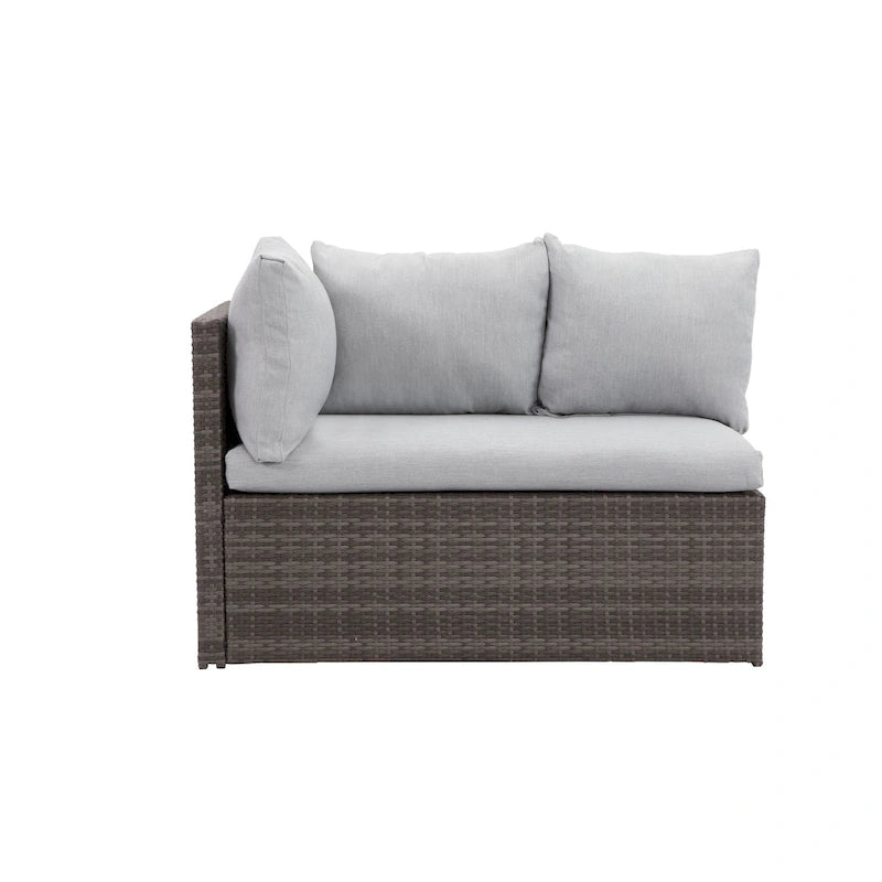 Ensemble de mobilier de patio 7 pièces, ensemble de canapé sectionnel d'extérieur, ensemble de conversation en rotin toutes saisons avec table à manger haute et pouf