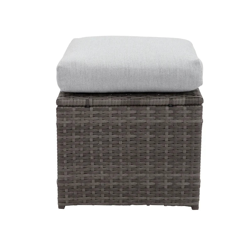 Ensemble de mobilier de patio 7 pièces, ensemble de canapé sectionnel d'extérieur, ensemble de conversation en rotin toutes saisons avec table à manger haute et pouf