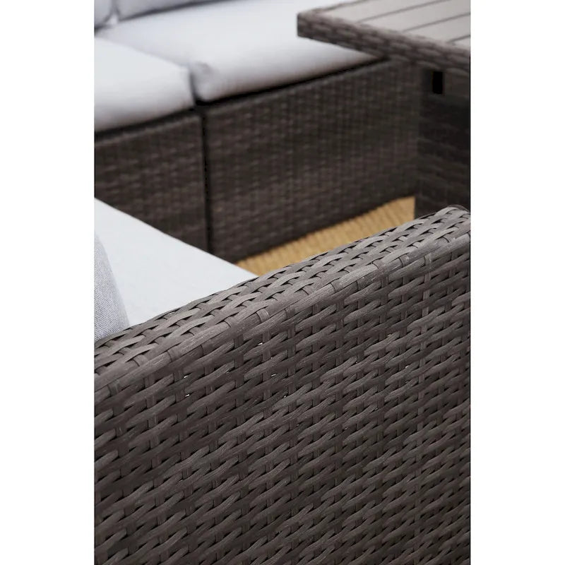 Ensemble de mobilier de patio 7 pièces, ensemble de canapé sectionnel d'extérieur, ensemble de conversation en rotin toutes saisons avec table à manger haute et pouf