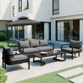 Ensemble de meubles de patio, 5 pièces, canapé d'extérieur en acier, ensemble de conversation tout temps avec table basse et 2 chaises individuelles