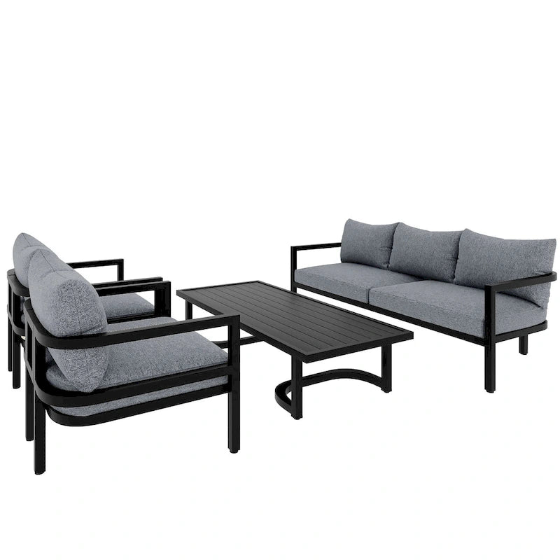 Ensemble de meubles de patio, 5 pièces, canapé d'extérieur en acier, ensemble de conversation tout temps avec table basse et 2 chaises individuelles