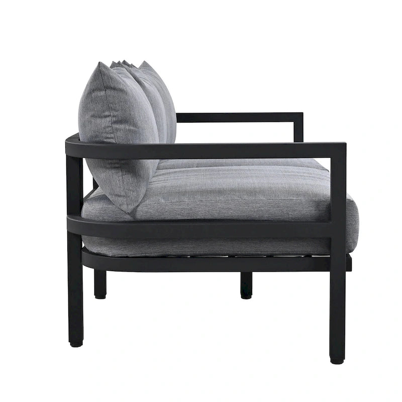 Ensemble de meubles de patio, 5 pièces, canapé d'extérieur en acier, ensemble de conversation tout temps avec table basse et 2 chaises individuelles