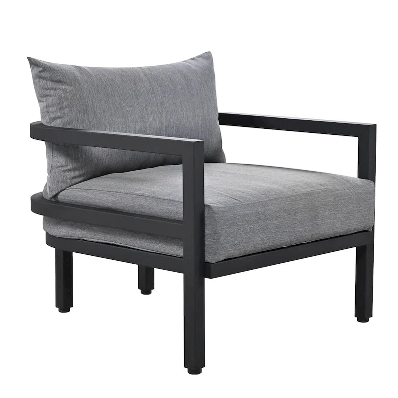 Ensemble de meubles de patio, 5 pièces, canapé d'extérieur en acier, ensemble de conversation tout temps avec table basse et 2 chaises individuelles