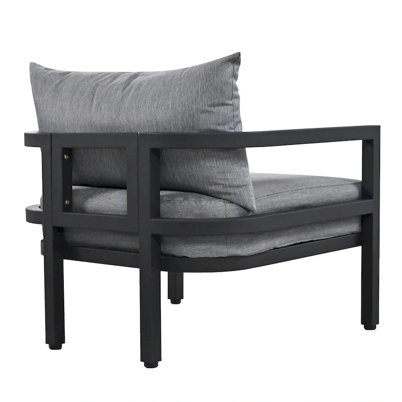 Ensemble de meubles de patio, 5 pièces, canapé d'extérieur en acier, ensemble de conversation tout temps avec table basse et 2 chaises individuelles