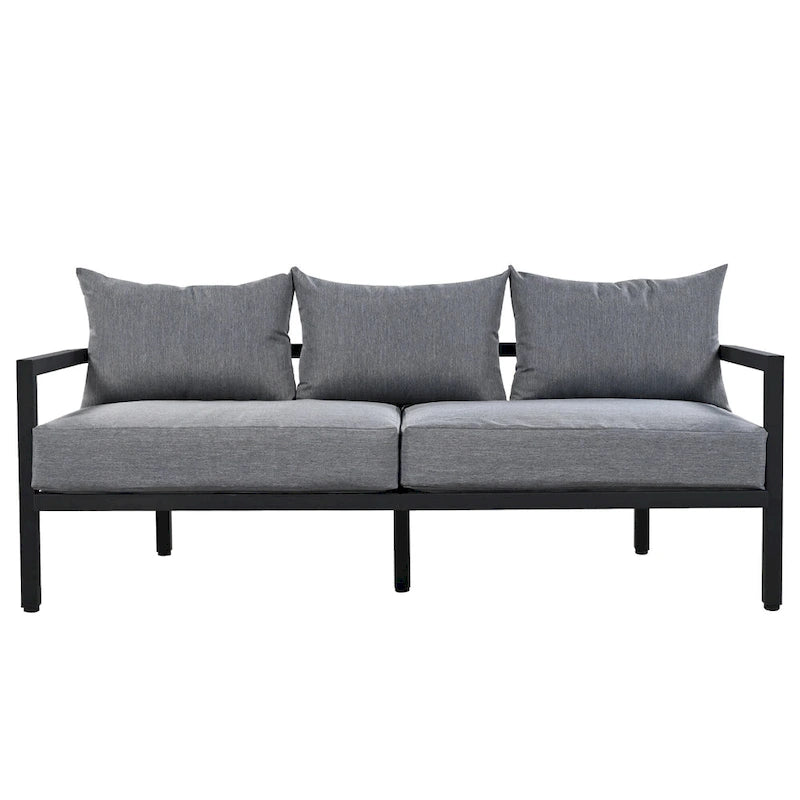 Ensemble de meubles de patio, 5 pièces, canapé d'extérieur en acier, ensemble de conversation tout temps avec table basse et 2 chaises individuelles