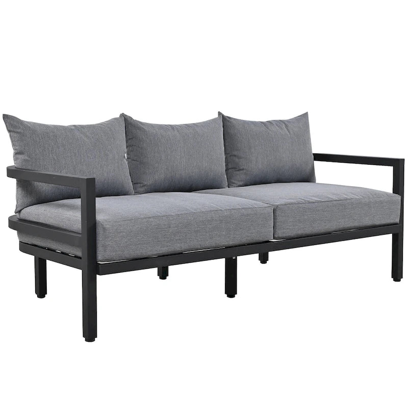 Ensemble de meubles de patio, 5 pièces, canapé d'extérieur en acier, ensemble de conversation tout temps avec table basse et 2 chaises individuelles