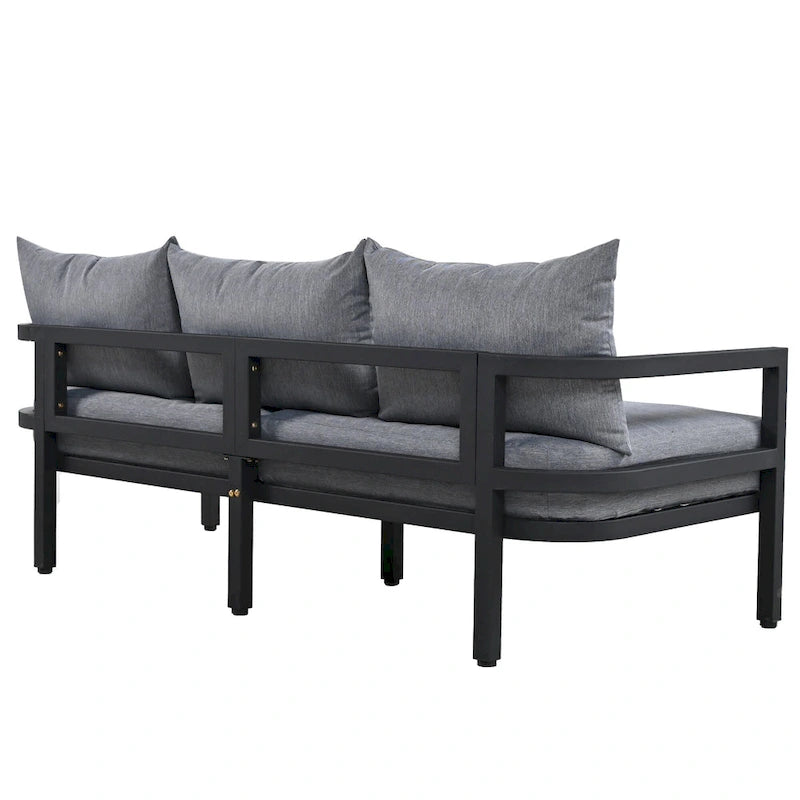 Ensemble de meubles de patio, 5 pièces, canapé d'extérieur en acier, ensemble de conversation tout temps avec table basse et 2 chaises individuelles