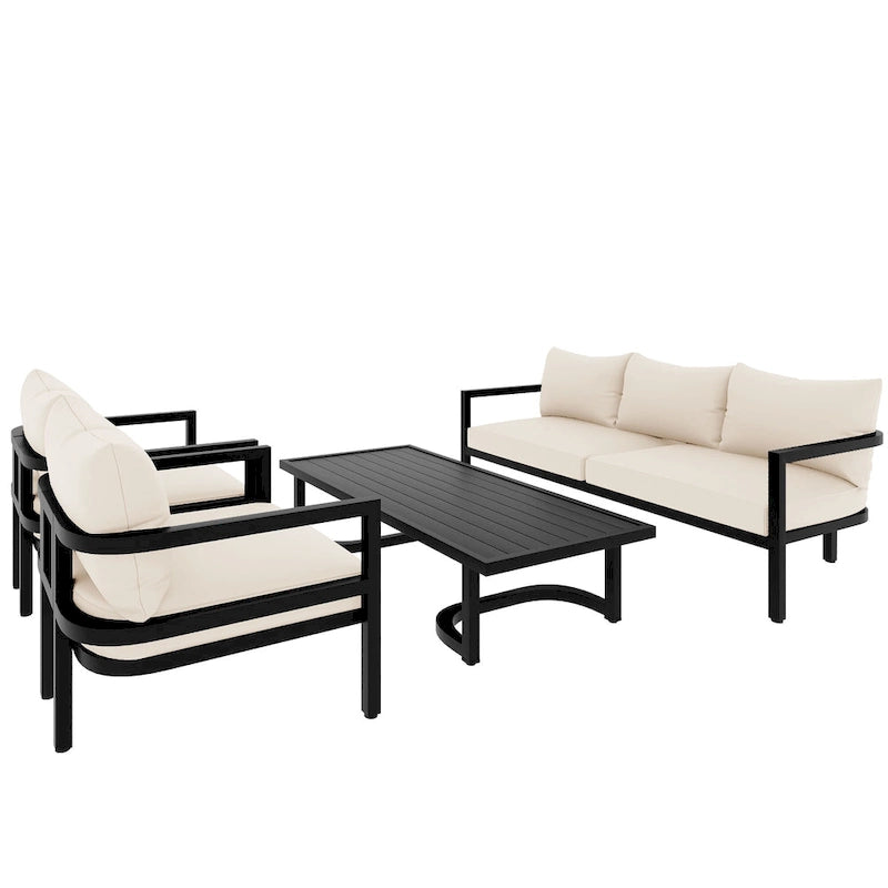 Ensemble de meubles de patio, 5 pièces, canapé d'extérieur en acier, ensemble de conversation tout temps avec table basse et 2 chaises individuelles