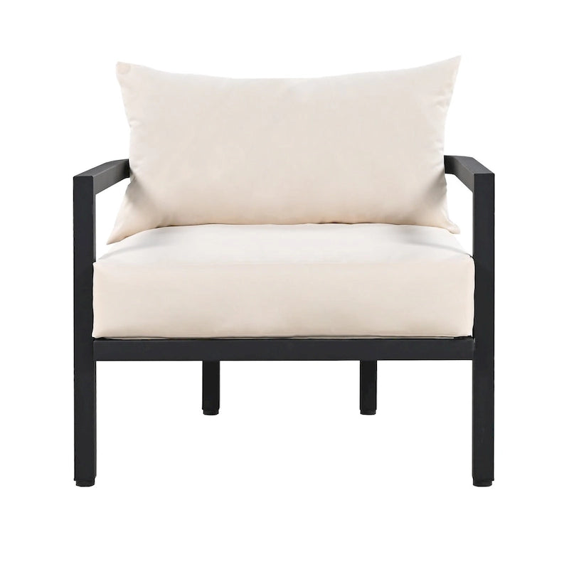 Ensemble de meubles de patio, 5 pièces, canapé d'extérieur en acier, ensemble de conversation tout temps avec table basse et 2 chaises individuelles