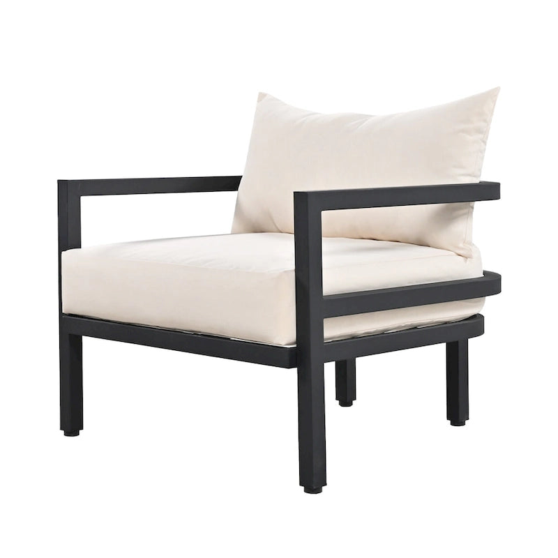 Ensemble de meubles de patio, 5 pièces, canapé d'extérieur en acier, ensemble de conversation tout temps avec table basse et 2 chaises individuelles