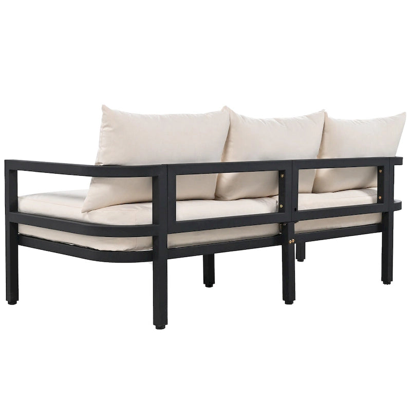 Ensemble de meubles de patio, 5 pièces, canapé d'extérieur en acier, ensemble de conversation tout temps avec table basse et 2 chaises individuelles