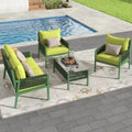 Ensemble de mobilier de patio 4 pièces, ensemble de conversation de jardin extérieur avec table en verre trempé, sièges profonds et coussins épais