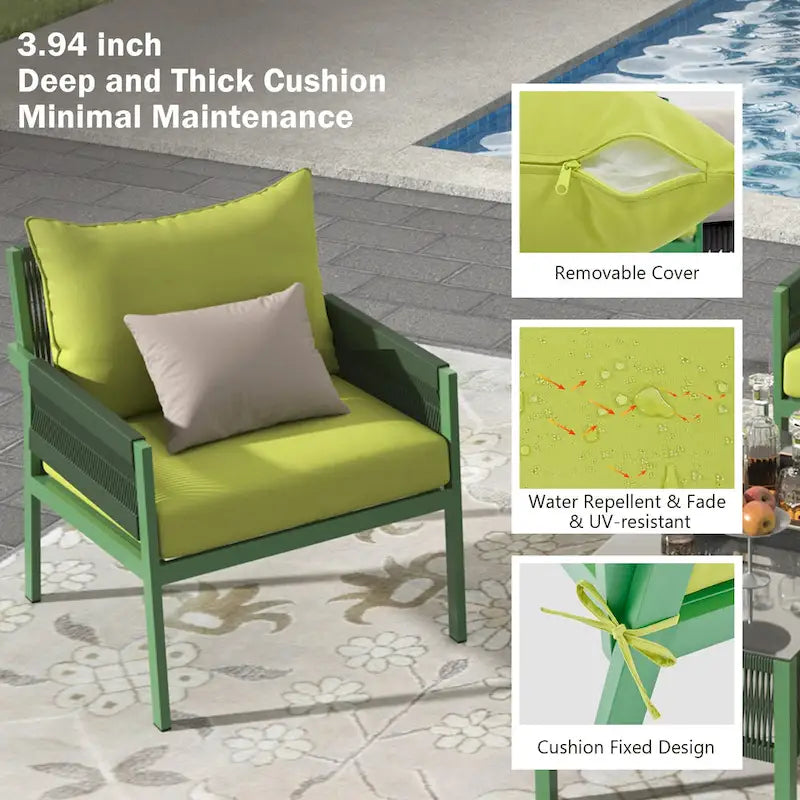 Ensemble de mobilier de patio 4 pièces, ensemble de conversation de jardin extérieur avec table en verre trempé, sièges profonds et coussins épais