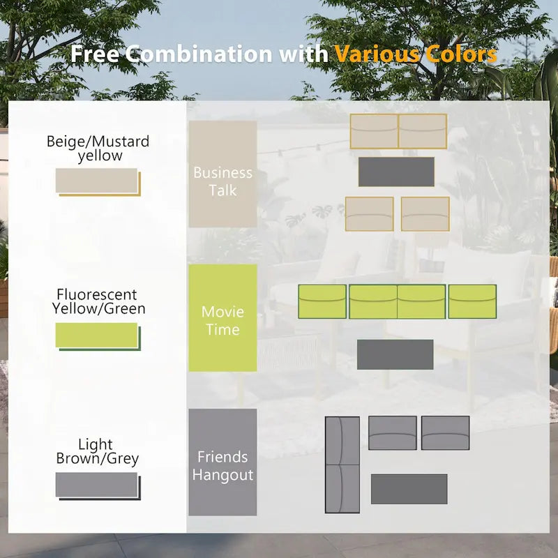 Ensemble de mobilier de patio 4 pièces, ensemble de conversation de jardin extérieur avec table en verre trempé, sièges profonds et coussins épais