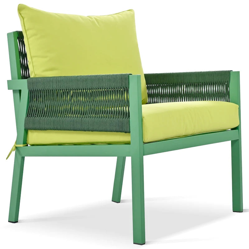 Ensemble de mobilier de patio 4 pièces, ensemble de conversation de jardin extérieur avec table en verre trempé, sièges profonds et coussins épais