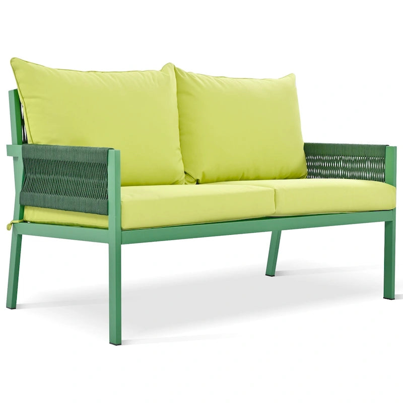 Ensemble de mobilier de patio 4 pièces, ensemble de conversation de jardin extérieur avec table en verre trempé, sièges profonds et coussins épais