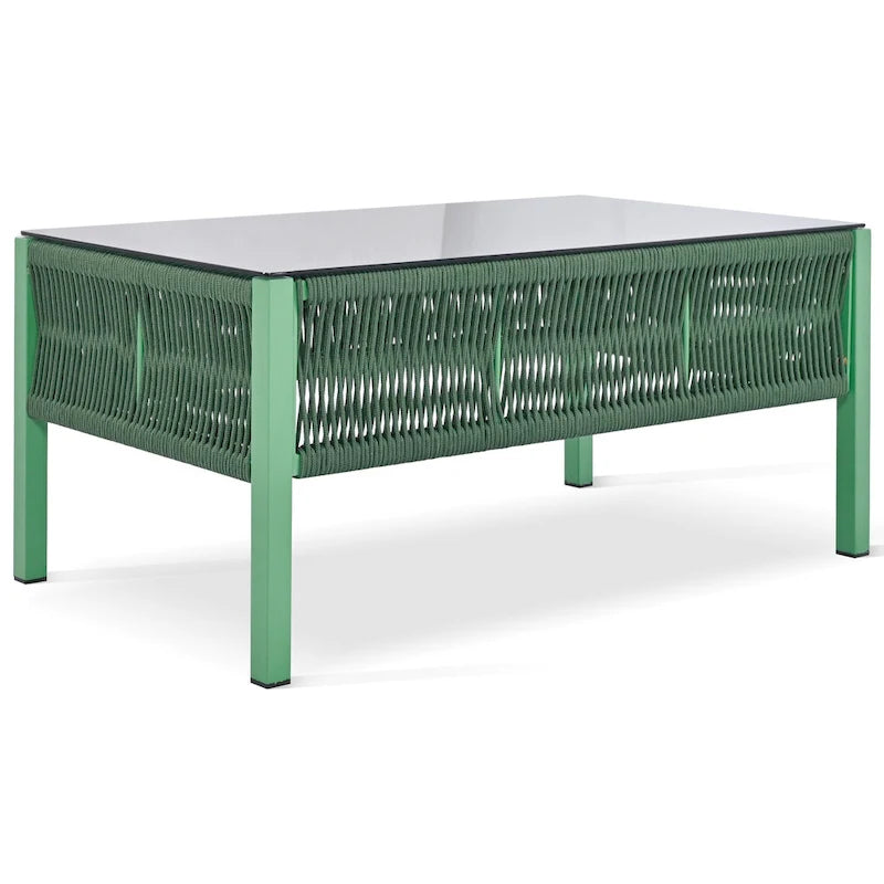Ensemble de mobilier de patio 4 pièces, ensemble de conversation de jardin extérieur avec table en verre trempé, sièges profonds et coussins épais