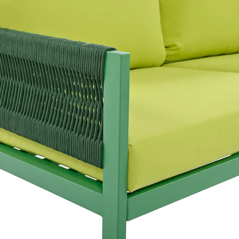 Ensemble de mobilier de patio 4 pièces, ensemble de conversation de jardin extérieur avec table en verre trempé, sièges profonds et coussins épais