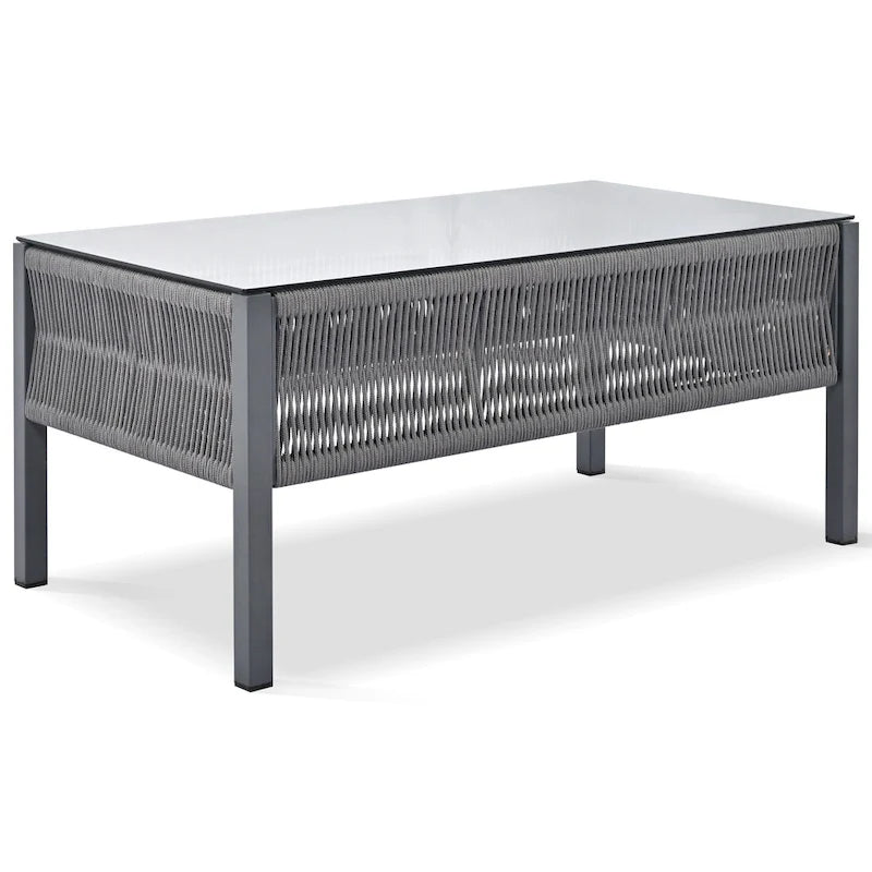 Ensemble de mobilier de patio 4 pièces, ensemble de conversation de jardin extérieur avec table en verre trempé, sièges profonds et coussins épais