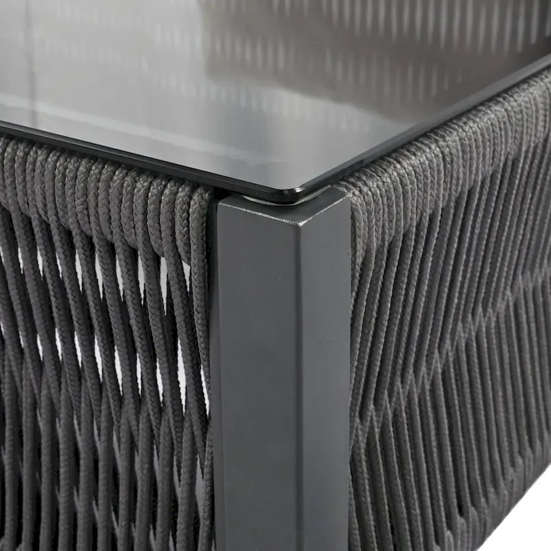 Ensemble de mobilier de patio 4 pièces, ensemble de conversation de jardin extérieur avec table en verre trempé, sièges profonds et coussins épais