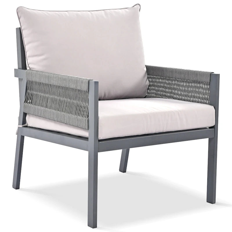 Ensemble de mobilier de patio 4 pièces, ensemble de conversation de jardin extérieur avec table en verre trempé, sièges profonds et coussins épais
