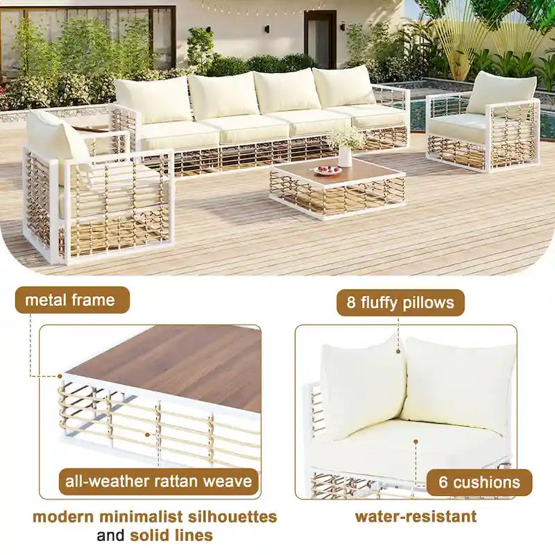 Ensemble de meubles de patio 7 pièces, ensemble de meubles de conversation tout temps, ensemble de canapé sectionnel de patio avec coussins et table basse