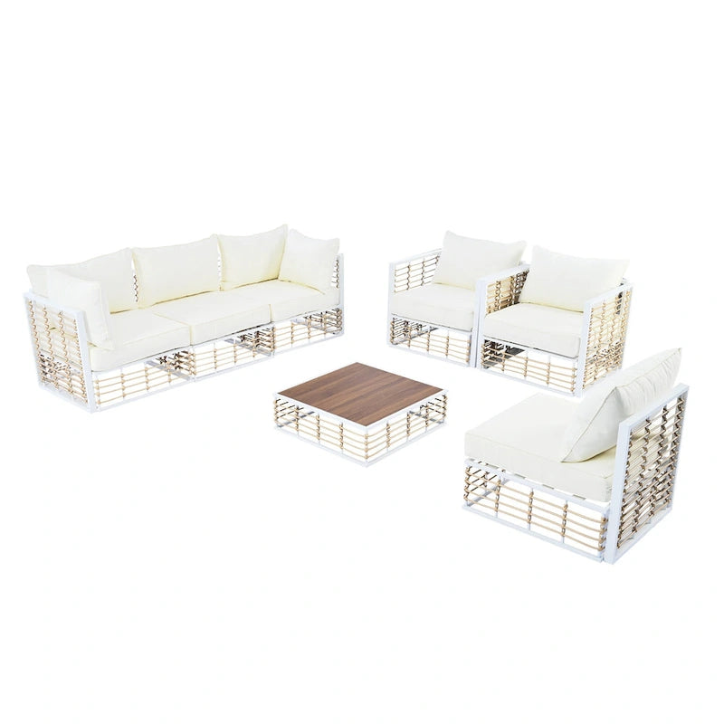 Ensemble de meubles de patio 7 pièces, ensemble de meubles de conversation tout temps, ensemble de canapé sectionnel de patio avec coussins et table basse