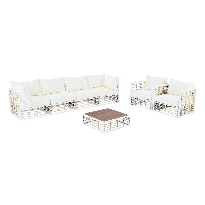 Ensemble de meubles de patio 7 pièces, ensemble de meubles de conversation tout temps, ensemble de canapé sectionnel de patio avec coussins et table basse