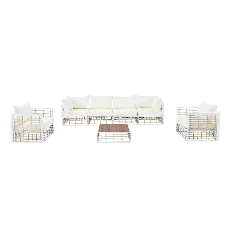 Ensemble de meubles de patio 7 pièces, ensemble de meubles de conversation tout temps, ensemble de canapé sectionnel de patio avec coussins et table basse