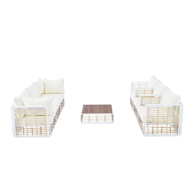 Ensemble de meubles de patio 7 pièces, ensemble de meubles de conversation tout temps, ensemble de canapé sectionnel de patio avec coussins et table basse