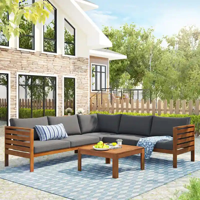 Ensemble de meubles de patio extérieur 4 pièces, ensemble de conversation sectionnel de patio avec table basse, canapé deux places et canapé d'angle