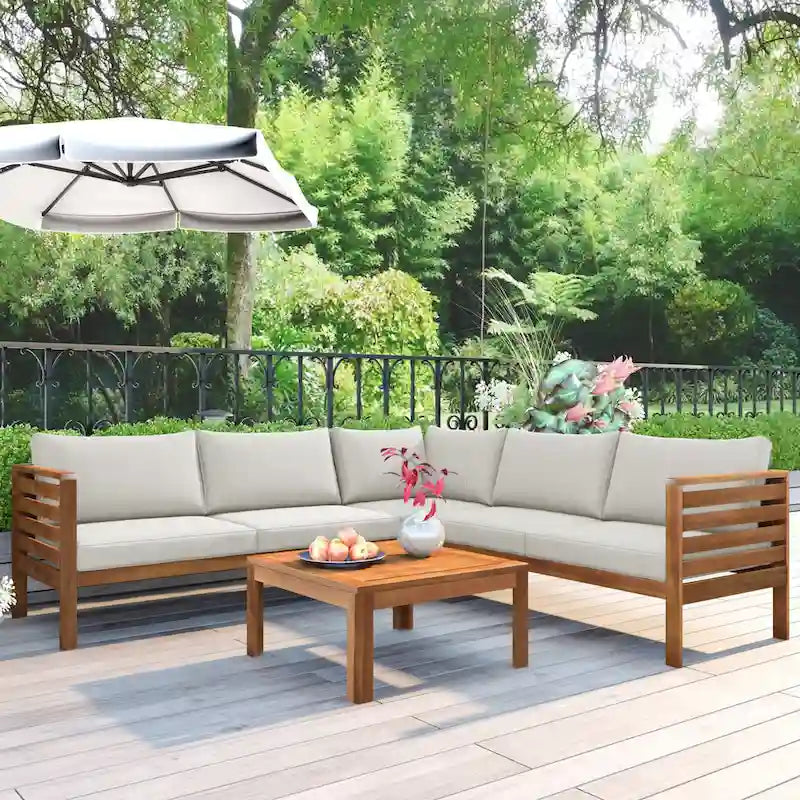 Ensemble de meubles de patio extérieur 4 pièces, ensemble de conversation sectionnel de patio avec table basse, canapé deux places et canapé d'angle