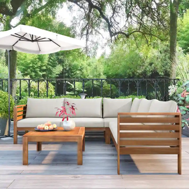 Ensemble de meubles de patio extérieur 4 pièces, ensemble de conversation sectionnel de patio avec table basse, canapé deux places et canapé d'angle