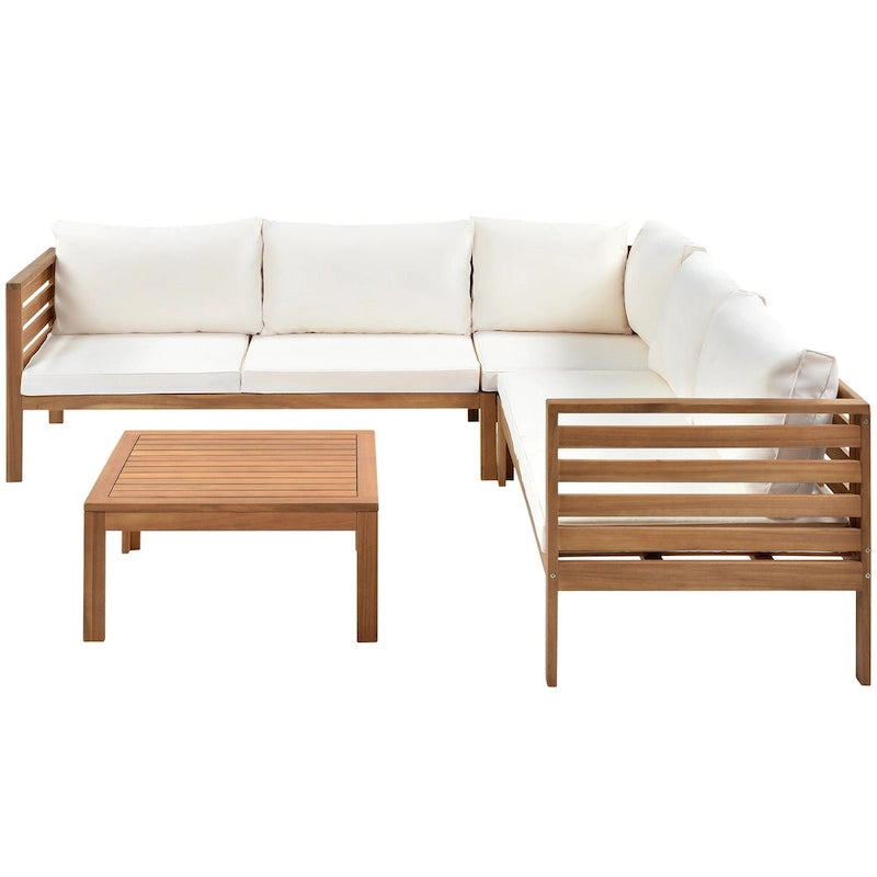 Ensemble de meubles de patio extérieur 4 pièces, ensemble de conversation sectionnel de patio avec table basse, canapé deux places et canapé d'angle