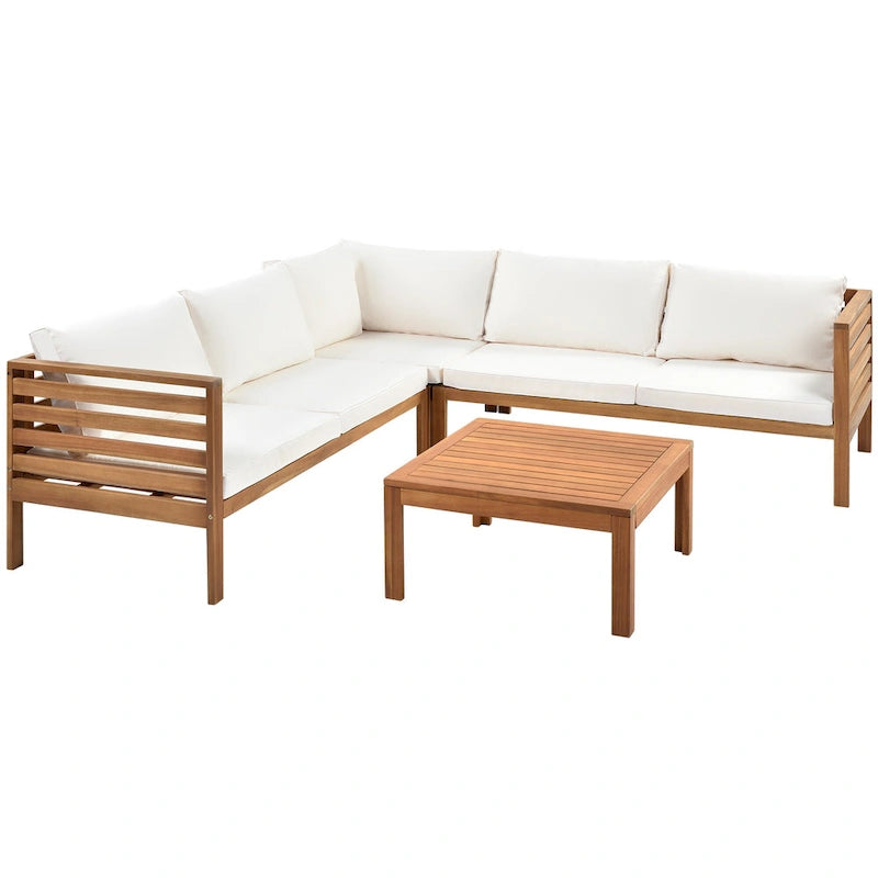 Ensemble de meubles de patio extérieur 4 pièces, ensemble de conversation sectionnel de patio avec table basse, canapé deux places et canapé d'angle