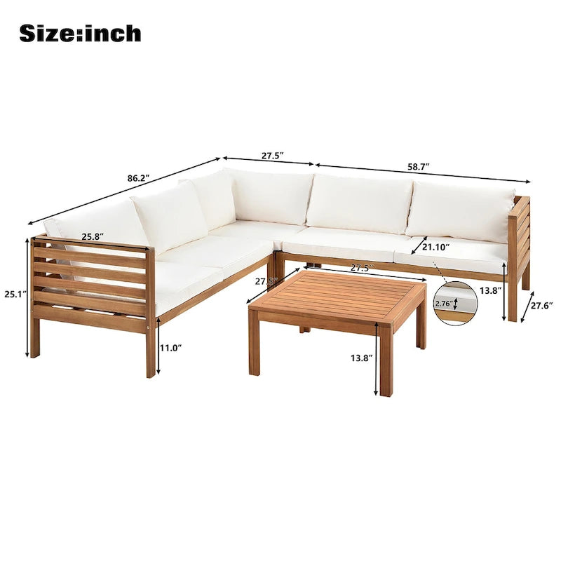 Ensemble de meubles de patio extérieur 4 pièces, ensemble de conversation sectionnel de patio avec table basse, canapé deux places et canapé d'angle