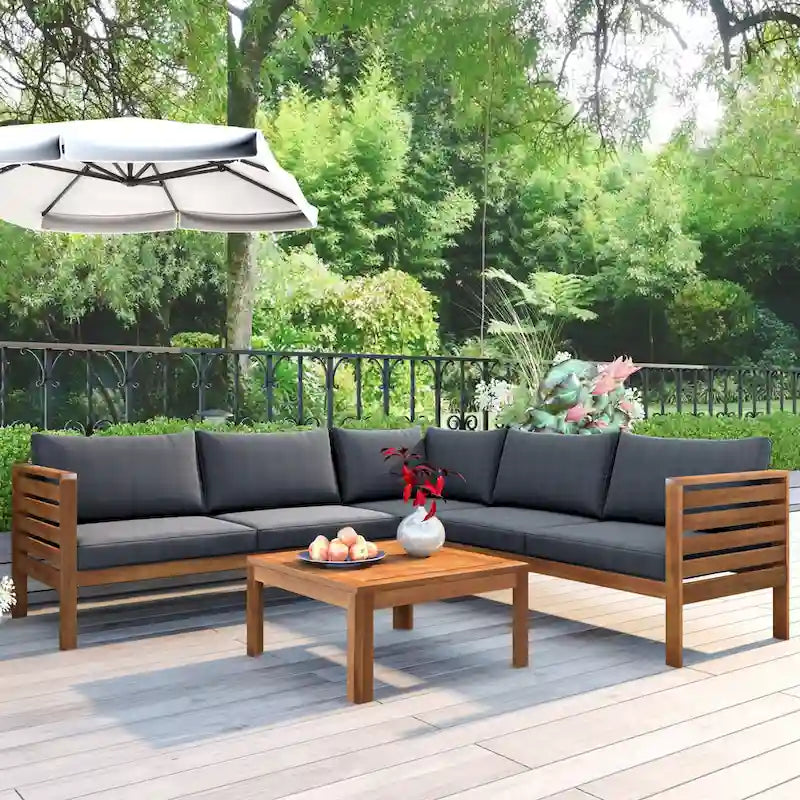 Ensemble de meubles de patio extérieur 4 pièces, ensemble de conversation sectionnel de patio avec table basse, canapé deux places et canapé d'angle