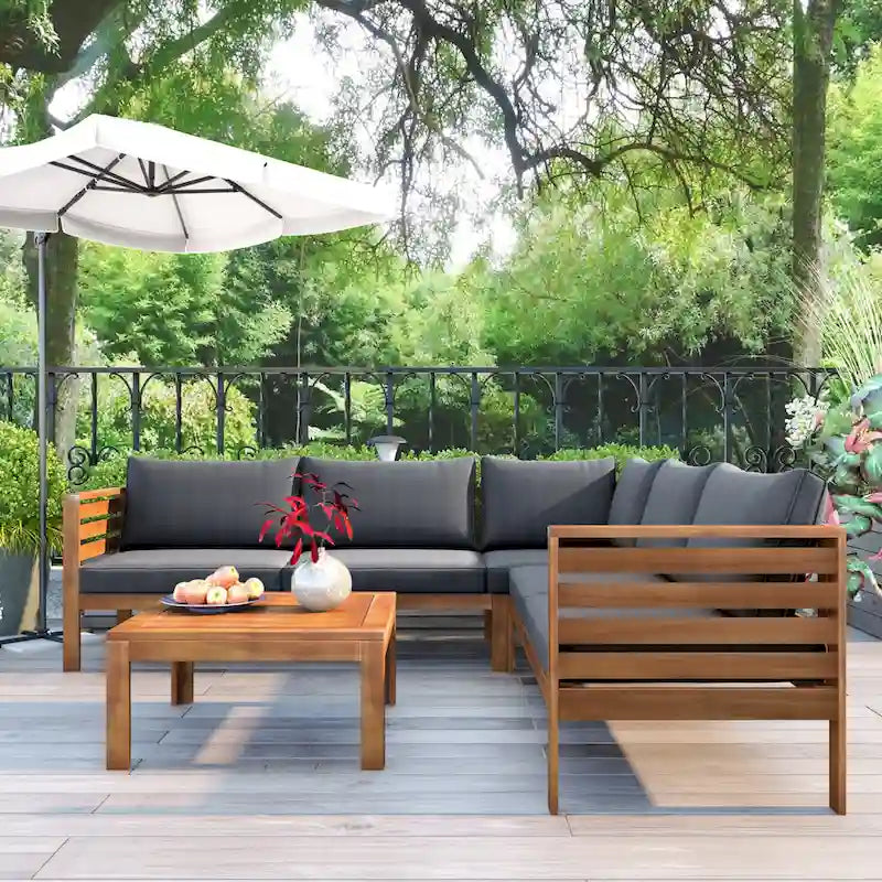 Ensemble de meubles de patio extérieur 4 pièces, ensemble de conversation sectionnel de patio avec table basse, canapé deux places et canapé d'angle