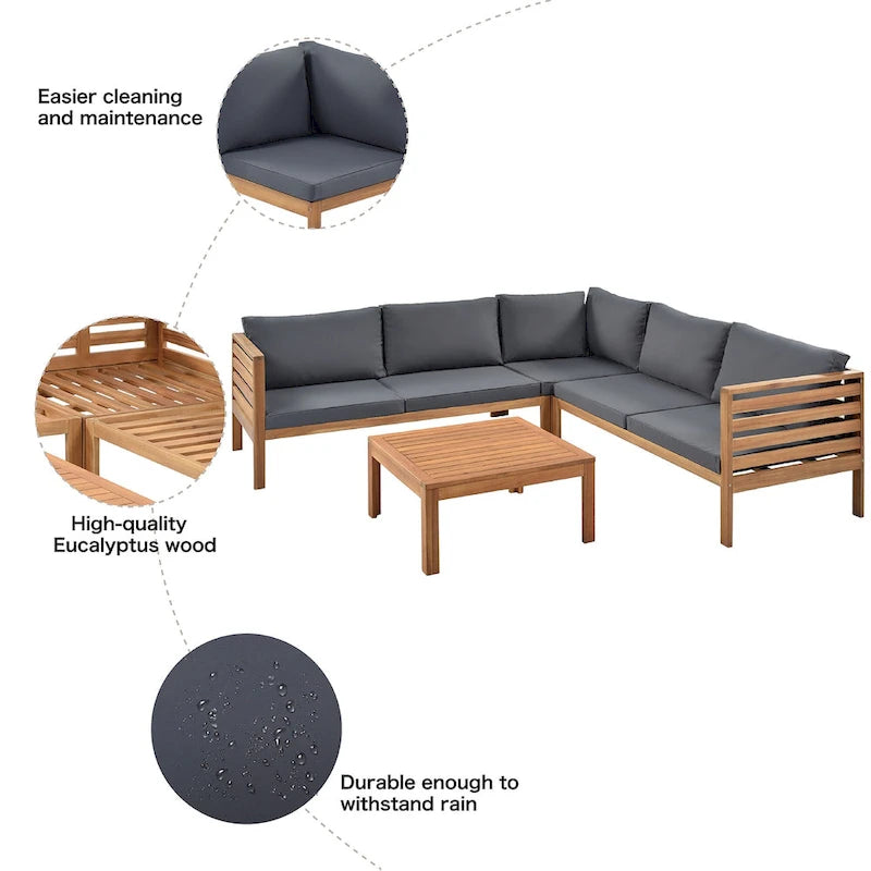 Ensemble de meubles de patio extérieur 4 pièces, ensemble de conversation sectionnel de patio avec table basse, canapé deux places et canapé d'angle