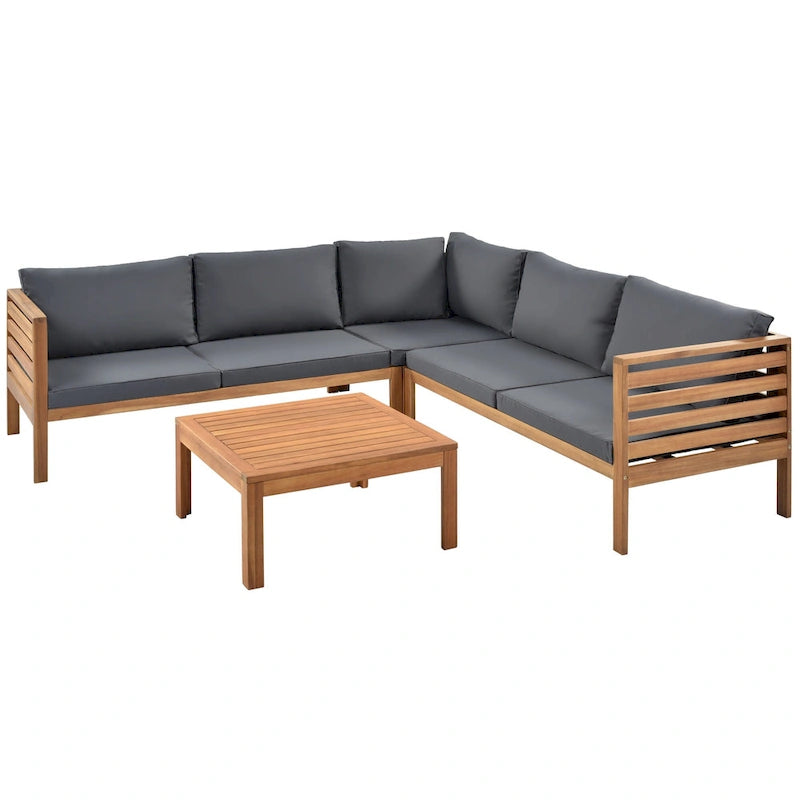 Ensemble de meubles de patio extérieur 4 pièces, ensemble de conversation sectionnel de patio avec table basse, canapé deux places et canapé d'angle