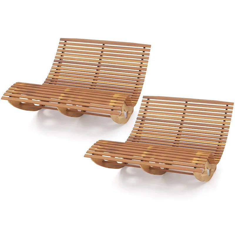 Gymax Lot de 2 chaises longues doubles d'extérieur à dossier haut et lattes pour 2 personnes