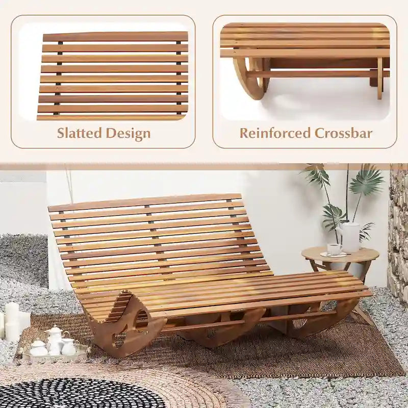 Gymax Lot de 2 chaises longues doubles d'extérieur à dossier haut et lattes pour 2 personnes
