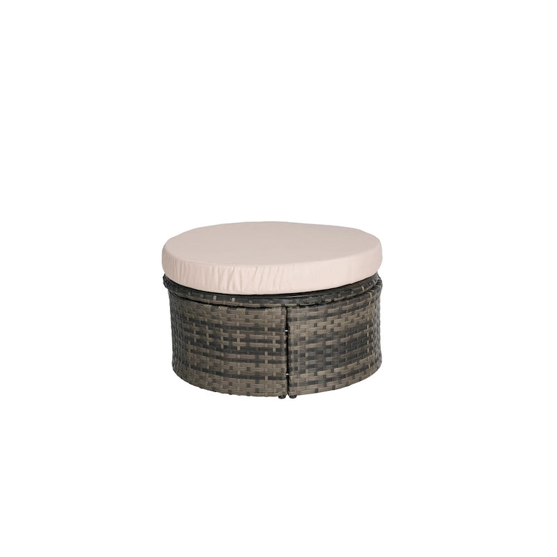 Ensemble de 5 pièces de mobilier d'extérieur pour terrasse, lit de jour rond en osier, ensemble de conversation avec auvent rétractable, coussins moelleux et table escamotable